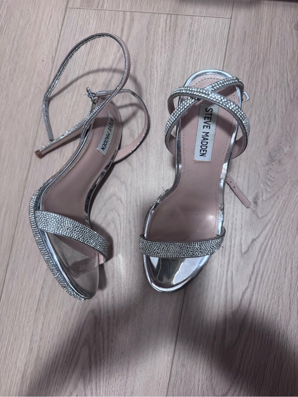Steve Madden Silver Rhinestone Strappy Heels